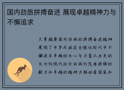 国内劲旅拼搏奋进 展现卓越精神力与不懈追求